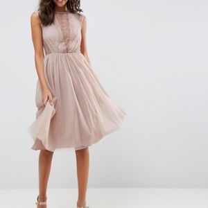 ASOS Lace Tulle Cap Sleeve Midi Dress